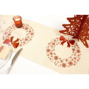 Chemin de table toile couronne de Noël 4 mètres