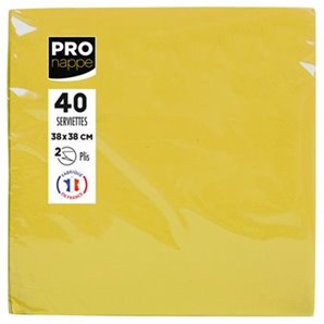 SERVIETTES PAPIER JAUNE 38X38CM - PAQUET DE 40